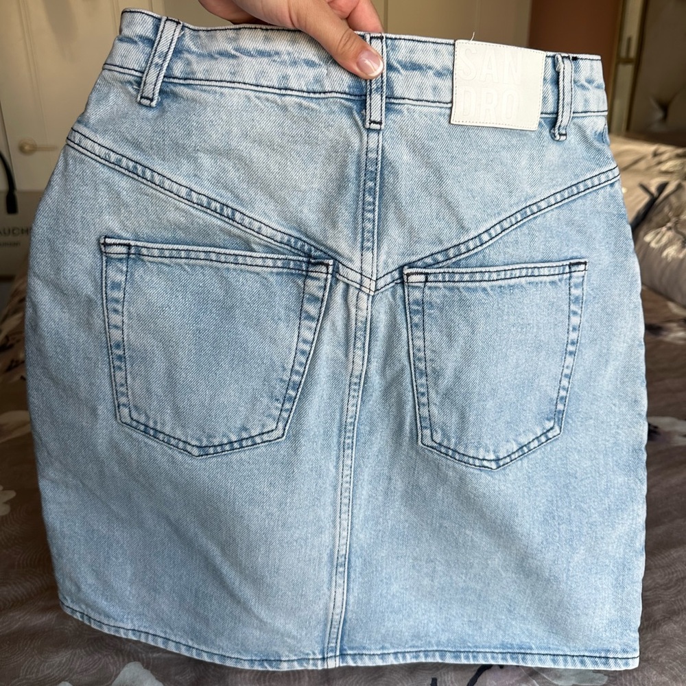SOLD! Sandro Paris Mini Denim Skirt Size 2 Small - Picture 11 of 16